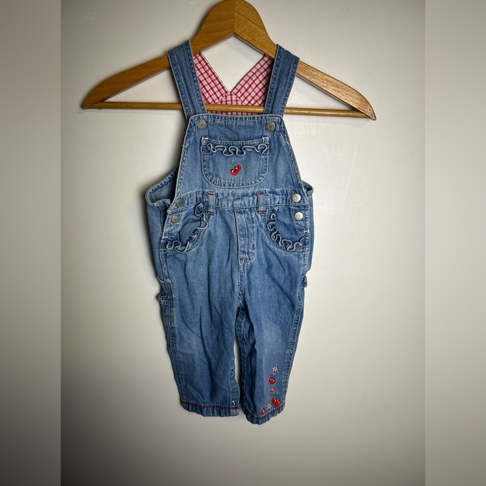 Vtg 90s Faded Glory Denim Overalls Size 18 Months Little Girl Sherry Embroidery